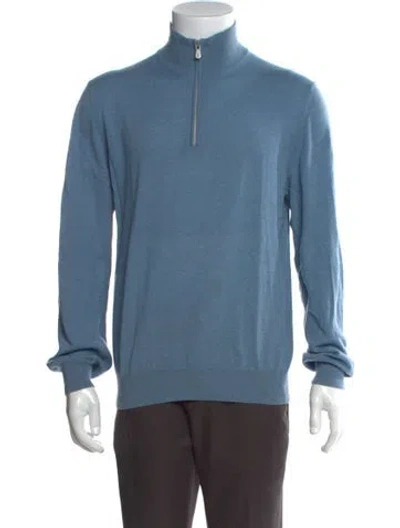 Pre-owned Brunello Cucinelli Cashmere Mock Neck Polo Sweater In Blue