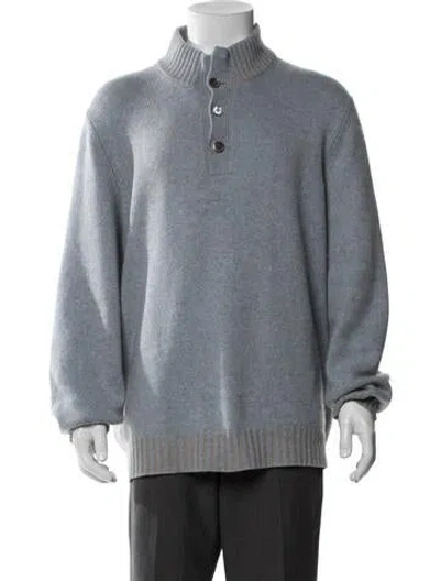 Pre-owned Brunello Cucinelli Cashmere Mock Neck Polo Sweater In Blue