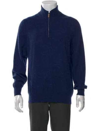 Pre-owned Brunello Cucinelli Cashmere Mock Neck Polo Sweater In Blue