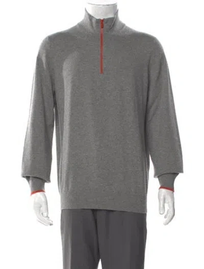 Pre-owned Brunello Cucinelli Cashmere Mock Neck Polo Sweater In Gray