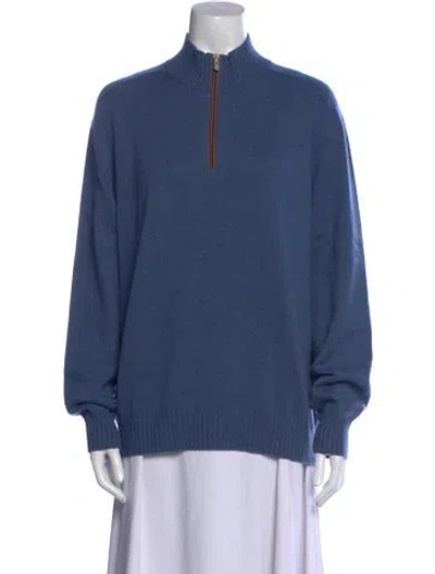 Pre-owned Brunello Cucinelli Cashmere Mock Neck Sweater In Blue