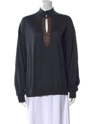 Pre-owned Brunello Cucinelli Cashmere Mock Neck Sweater In Blue