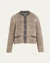 Brunello Cucinelli Cashmere-mohair Paillette Check Jacquard Cardigan In Brown
