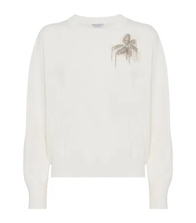 Brunello Cucinelli Cashmere Monili-detail Sweater In White