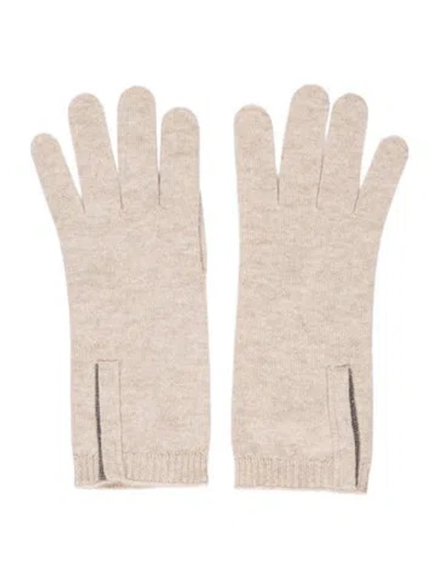 Pre-owned Brunello Cucinelli Cashmere Monili Gloves In Neutrals