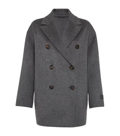 Brunello Cucinelli Cashmere Monili Pea Coat In Grey