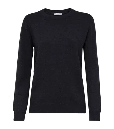 Brunello Cucinelli Cashmere Monili-trim Sweater In Black