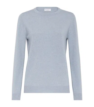 Brunello Cucinelli Cashmere Monili-trim Sweater In Blue