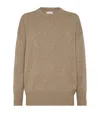 Brunello Cucinelli Beige Crewneck Sweater With Dropped Shoulders In Cashmere Woman In Neutrals
