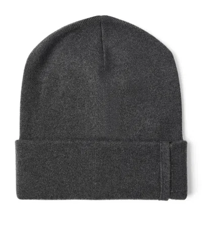 Brunello Cucinelli Cashmere Monili-trim Beanie In Black