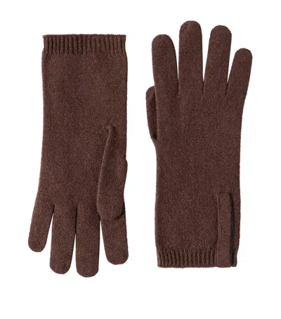 Brunello Cucinelli Cashmere Monili-trim Gloves In Brown