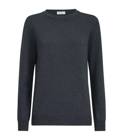 Brunello Cucinelli Cashmere Monili-trim Sweater In Black