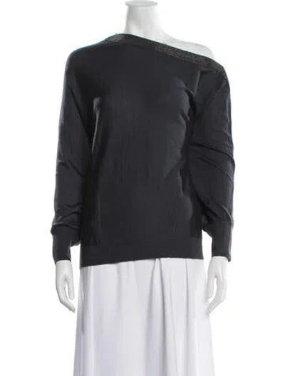 Pre-owned Brunello Cucinelli Cashmere Off-the-shoulder Sweater W/ Tags In Blue
