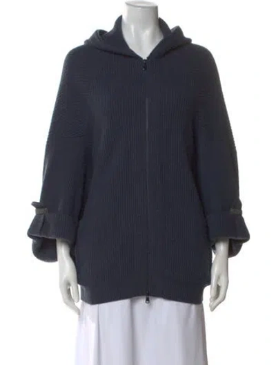 Pre-owned Brunello Cucinelli Cashmere Open Front Sweater In Blue