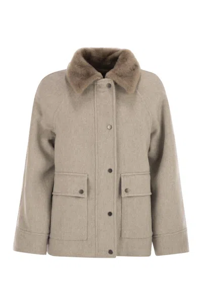BRUNELLO CUCINELLI BRUNELLO CUCINELLI CASHMERE OUTERWEAR WITH FUR COLLAR