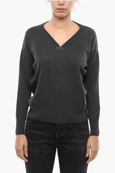 Brunello Cucinelli Cashmere Oversized Sweater With V-neckline In Gray