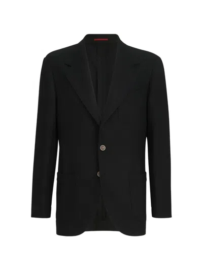 Brunello Cucinelli Cashmere Panama Deconstructed Blazer With Patch Pockets In Black