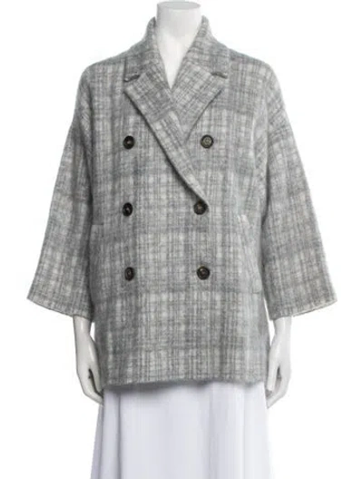 Pre-owned Brunello Cucinelli Cashmere Plaid Print Coat In Gray