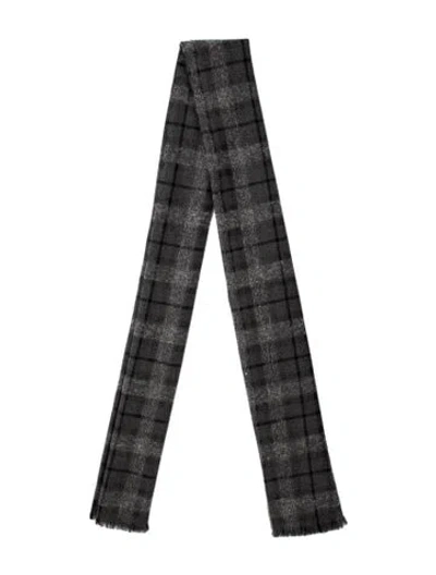 Pre-owned Brunello Cucinelli Cashmere Plaid Print Scarf In Gray