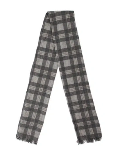 Pre-owned Brunello Cucinelli Cashmere Plaid Print Scarf In Gray