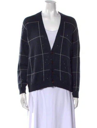 Pre-owned Brunello Cucinelli Cashmere Plaid Print Sweater In Blue