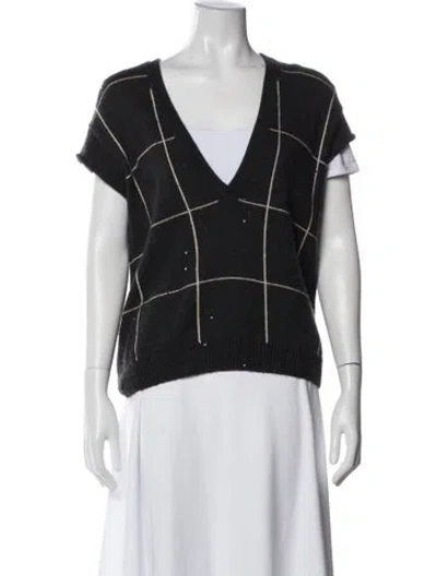 Pre-owned Brunello Cucinelli Cashmere Plaid Print Sweater In Gray