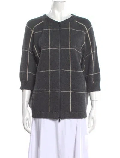 Pre-owned Brunello Cucinelli Cashmere Plaid Print Sweater In Gray