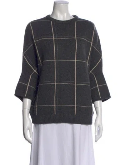 Pre-owned Brunello Cucinelli Cashmere Plaid Print Sweater In Gray