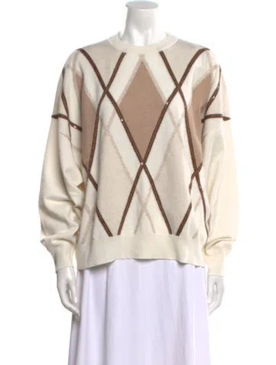 Pre-owned Brunello Cucinelli Cashmere Plaid Print Sweater In Neutral