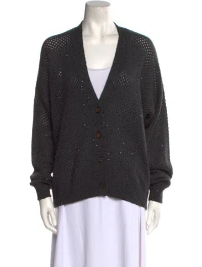 Pre-owned Brunello Cucinelli Cashmere Plunge Neckline Sweater In Gray