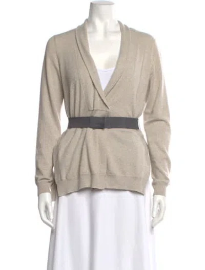 Pre-owned Brunello Cucinelli Cashmere Plunge Neckline Sweater In Neutral