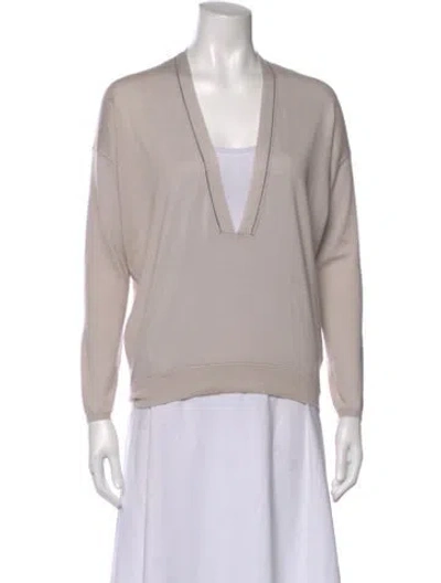 Pre-owned Brunello Cucinelli Cashmere Plunge Neckline Sweater In Neutral