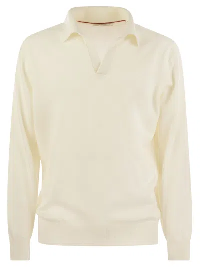 Brunello Cucinelli Cashmere Polo Neck Sweater In White