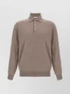 Brunello Cucinelli Cashmere Polo Ribbed Collar Cuffs Hem In Brown