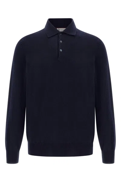 Brunello Cucinelli Cashmere Polo Shirt In Blue