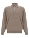 Brunello Cucinelli Cashmere Polo Ribbed Collar Cuffs Hem In Brown