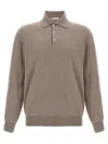 Brunello Cucinelli Cashmere Polo Ribbed Collar Cuffs Hem In Brown