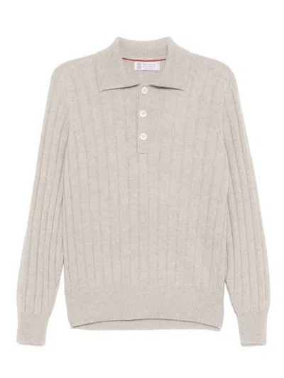 Brunello Cucinelli Cashmere Polo Shirt In Grey
