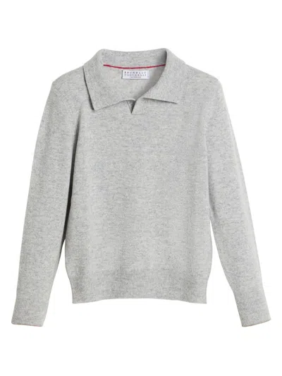 Brunello Cucinelli Kids' Cashmere Polo Shirt In Grey