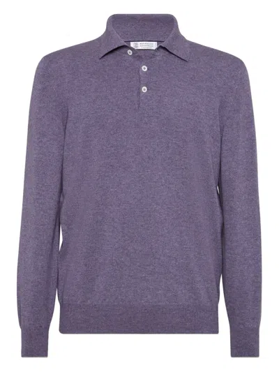 Brunello Cucinelli Cashmere Polo Shirt In Purple
