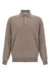 Brunello Cucinelli Cashmere Polo Ribbed Collar Cuffs Hem In Sand
