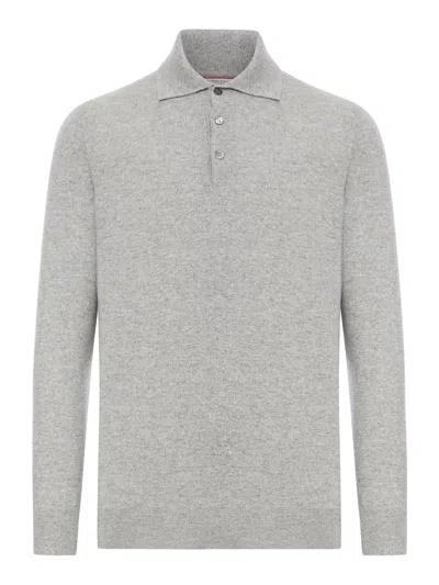 Brunello Cucinelli Cashmere Polo Style Sweater In Gray