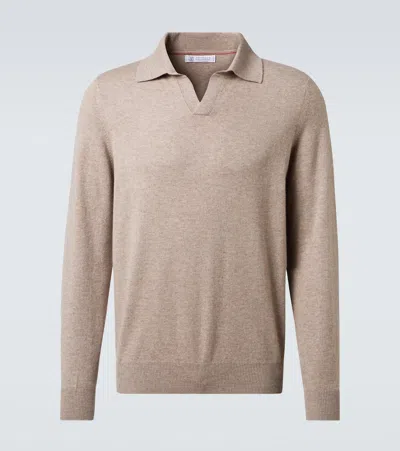 Brunello Cucinelli Cashmere Polo Sweater In Brown