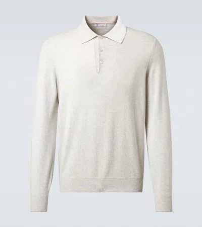 Brunello Cucinelli Classic Polo Design Cashmere Sweater In Neutral