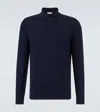 Brunello Cucinelli Ribbed Blue Polo Shirt In Cotton Long-sleeves In Black