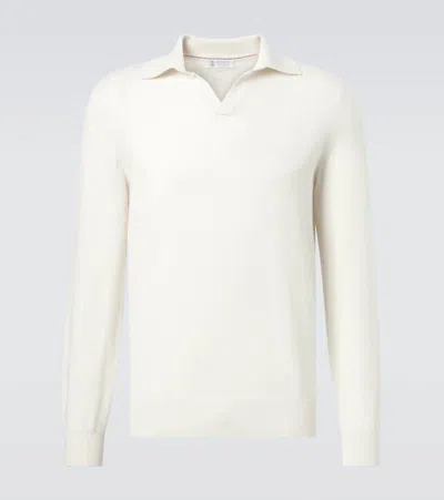 Brunello Cucinelli Cashmere Polo Sweater In White
