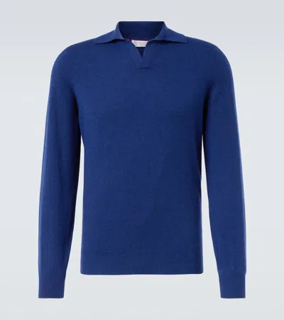 Brunello Cucinelli Cashmere Polo Sweater In Blue