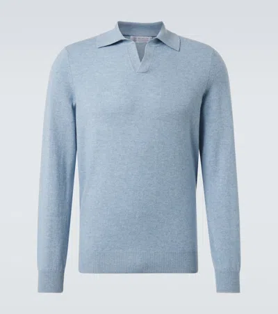 Brunello Cucinelli Cashmere Polo Sweater In Blue