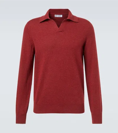 Brunello Cucinelli Cashmere Polo Sweater In Red
