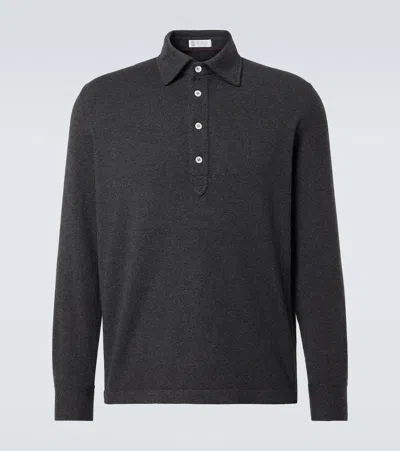 Brunello Cucinelli Cashmere Polo Sweater In Grey